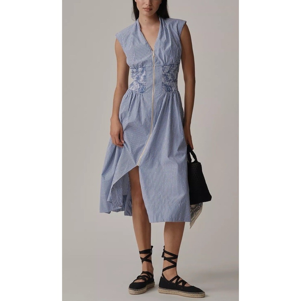 NWT Anthropologie The Tommie Cap-Sleeve Smocked Front-Zip Shirt Dress Sz 2X